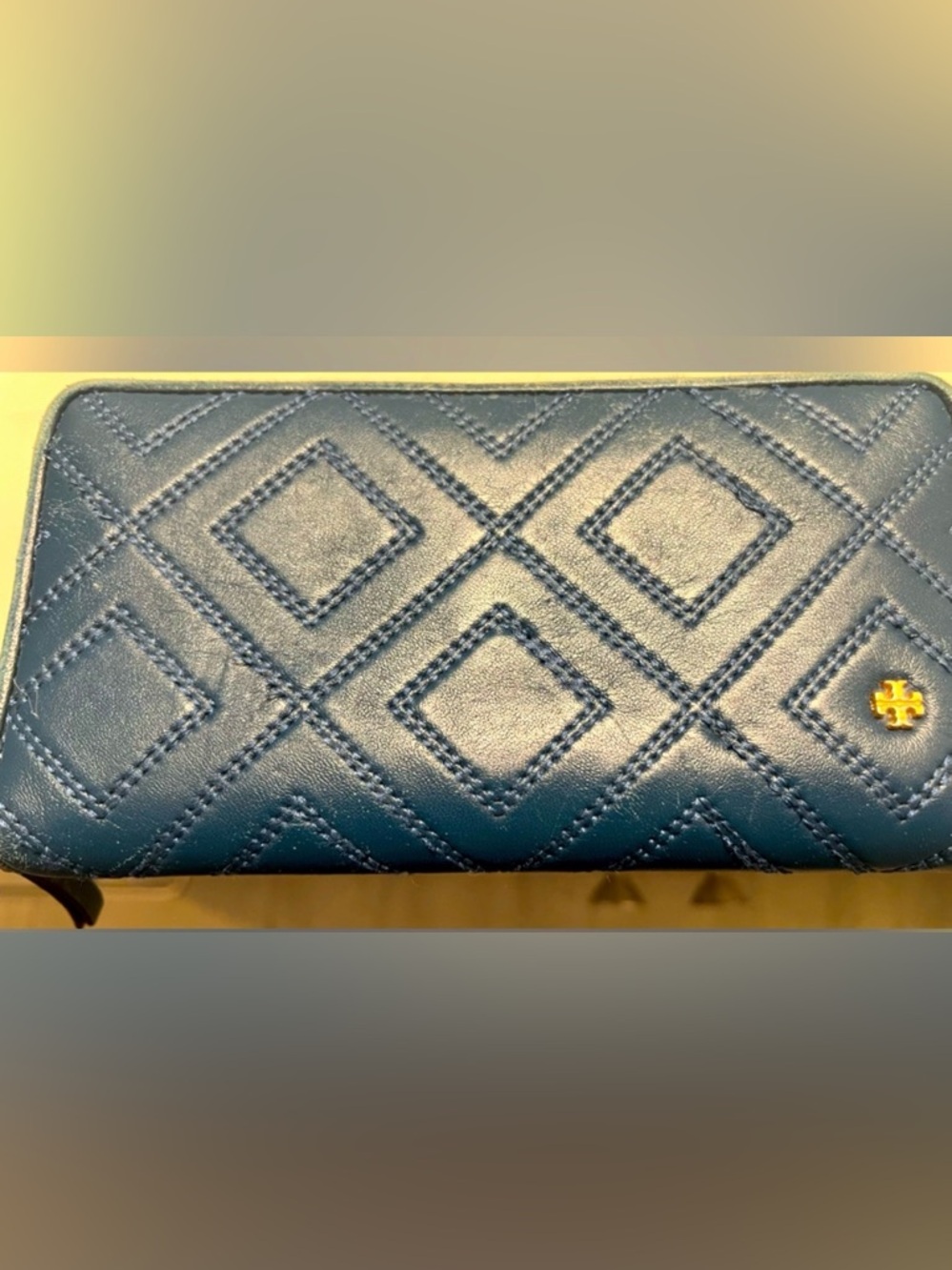 Tory Burch- blue and gold rectangle wallet.